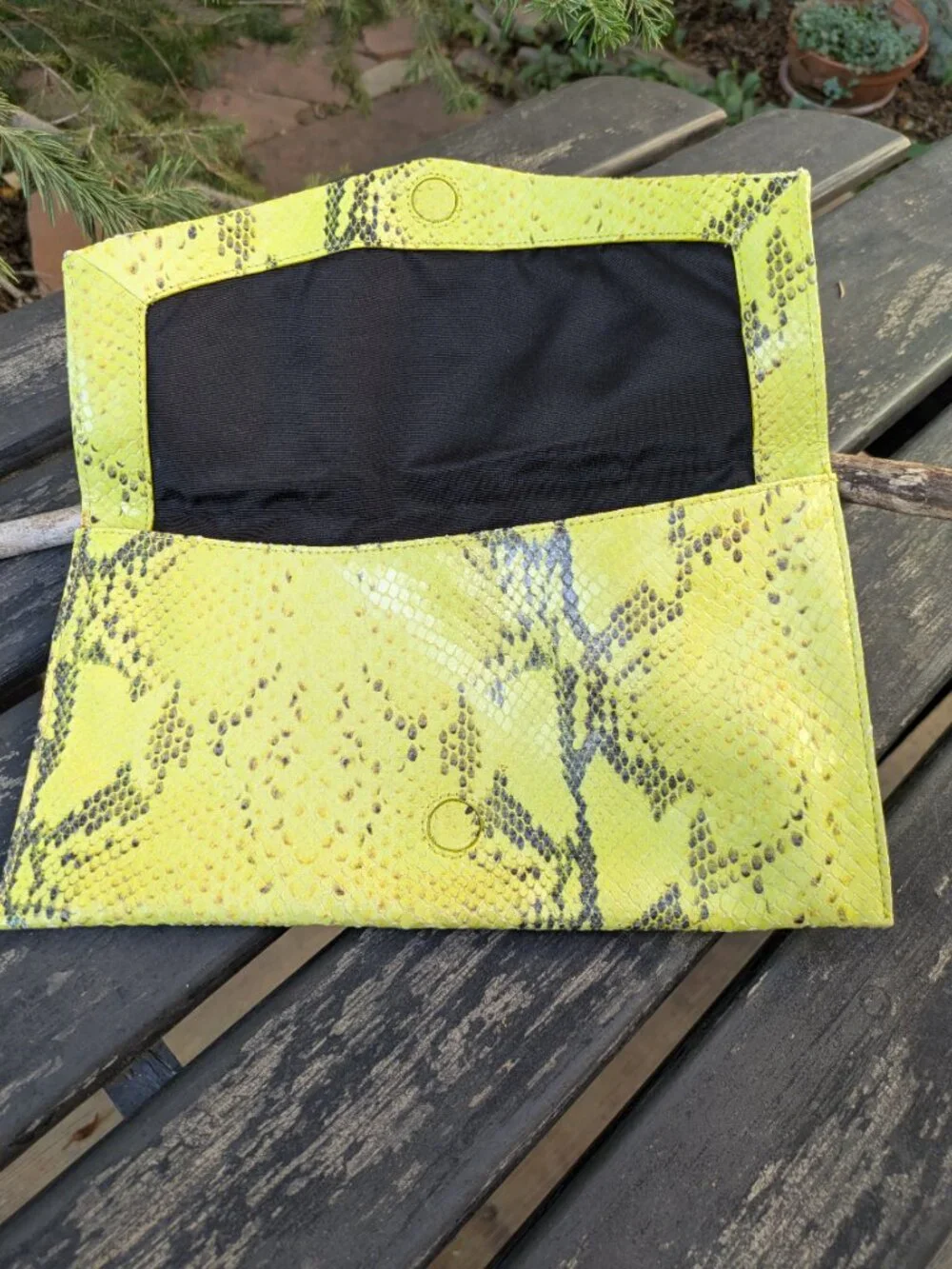 Cole Haan Neon Yellow Snakeskin Embossed Leather Envelope Clutch Bag.